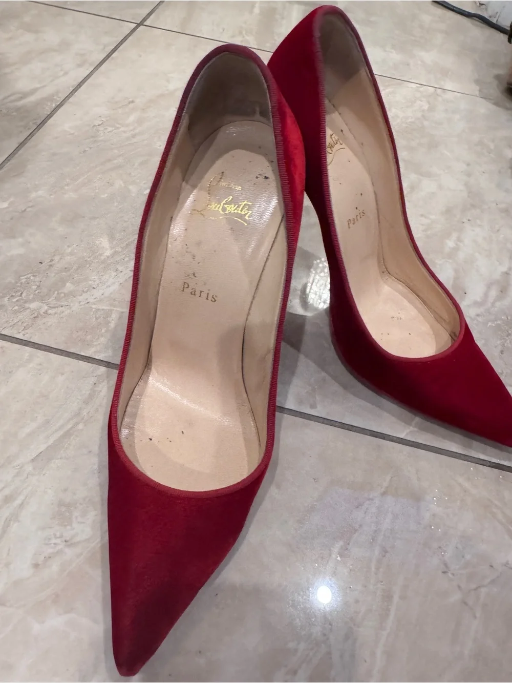 Christian Louboutin Red Suede Pointed Toe Stiletto Pumps